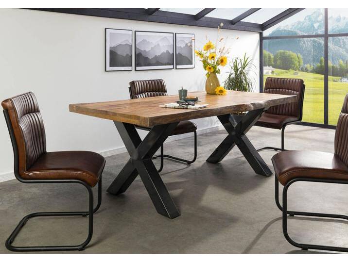 Baumtisch Mango 200x100x77 natur lackiert / X-Beine anthrazit glänzend FREEFORM 5 Baumtisch Mango 200x100x77 natur lackiert / X-Beine anthrazit glänzend FREEFORM 5 von MASSIVMOEBEL24