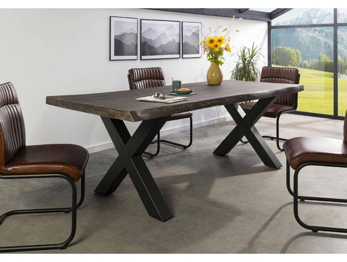 Baumtisch Mango 220x100x77 grau lackiert / X-Beine anthrazit matt FREEFORM 5 von MASSIVMOEBEL24