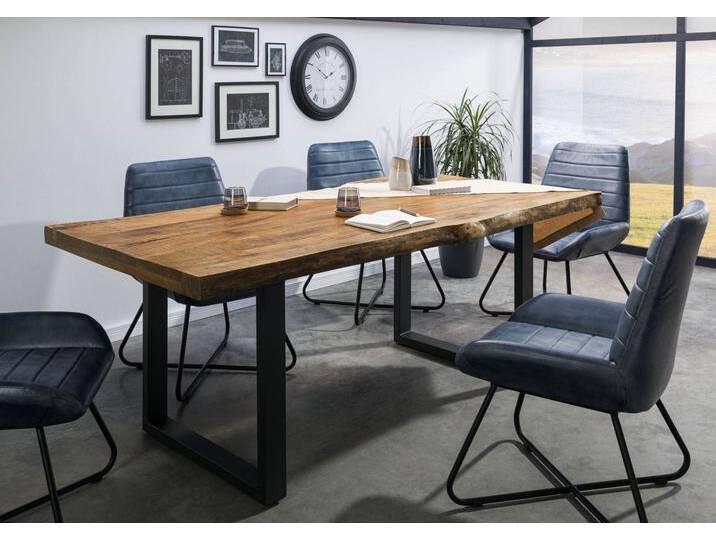 Baumtisch Mango 220x100x77 natur lackiert / U-Beine anthrazit matt FREEFORM 5 von MASSIVMOEBEL24