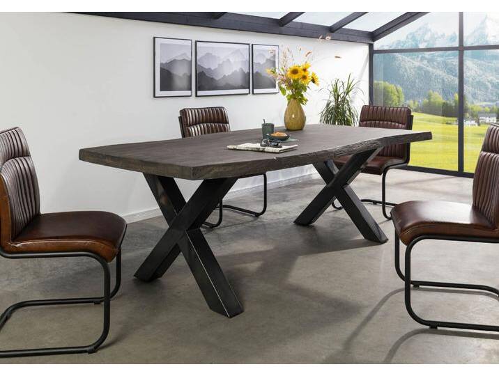 Baumtisch Mango 240x100x77 grau lackiert / X-Beine anthrazit glänzend FREEFORM 5 von MASSIVMOEBEL24