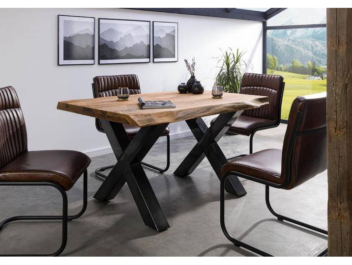 Baumtisch Sheesham 140x90x77 natur gebeizt / X-Beine anthrazit glänzend FREEFORM 5 Baumtisch Sheesham 140x90x77 natur gebeizt / X-Beine anthrazit glänzend FREEFORM 5 von MASSIVMOEBEL24