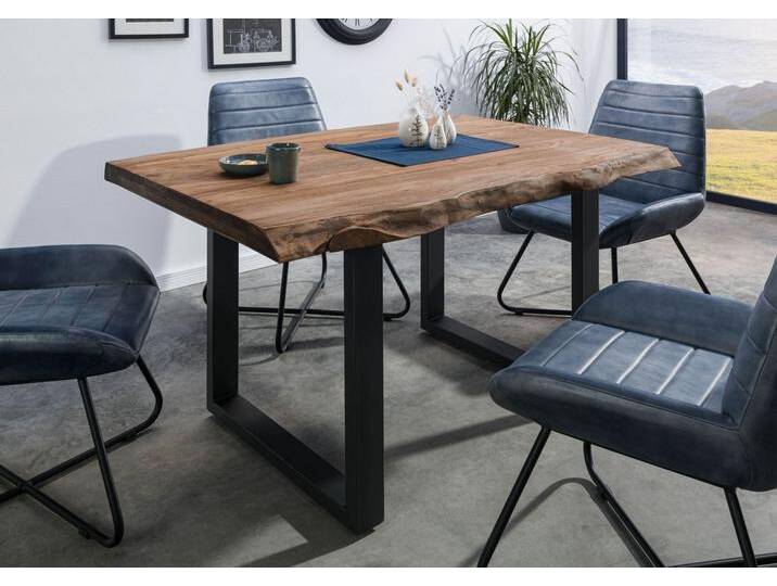 Baumtisch Sheesham 160x90x77 grau gebeizt / U-Beine anthrazit matt FREEFORM 5 von MASSIVMOEBEL24