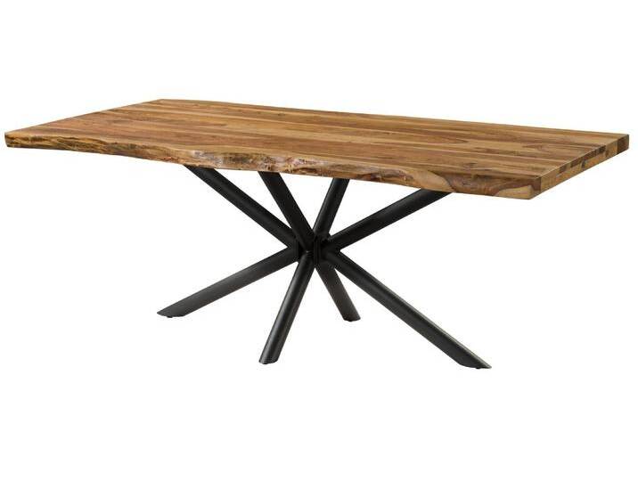Baumtisch Sheesham 220x100x76 natur sandgestrahlt / Kreuzgestell anthrazit matt FREEFORM 5 von MASSIVMOEBEL24