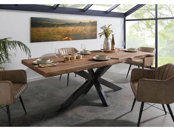 Baumtisch Sheesham 240x100x77 grau gebeizt / Kreuzgestell anthrazit glänzend FREEFORM 5 von MASSIVMOEBEL24