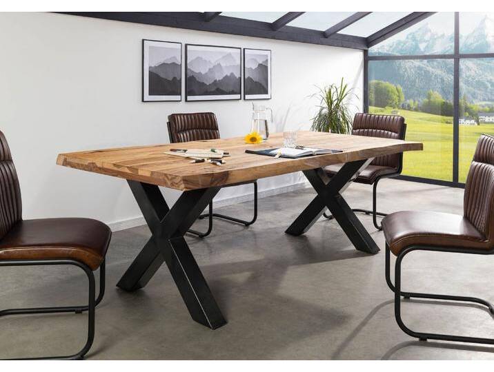 Baumtisch Sheesham 240x100x77 natur sandgestrahlt / X-Beine anthrazit glänzend FREEFORM 5 Baumtisch Sheesham 240x100x77 natur sandgestrahlt / X-Beine anthrazit glänzend FREEFORM 5 von MASSIVMOEBEL24