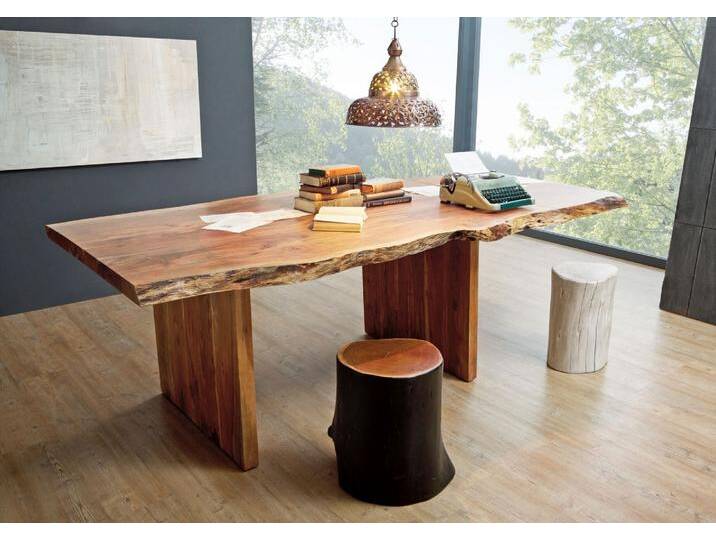 Baumtisch mit Ansteckplatte Akazie 180-240x110x78cm walnuss lackiert FREEFORM #200 von MASSIVMOEBEL24