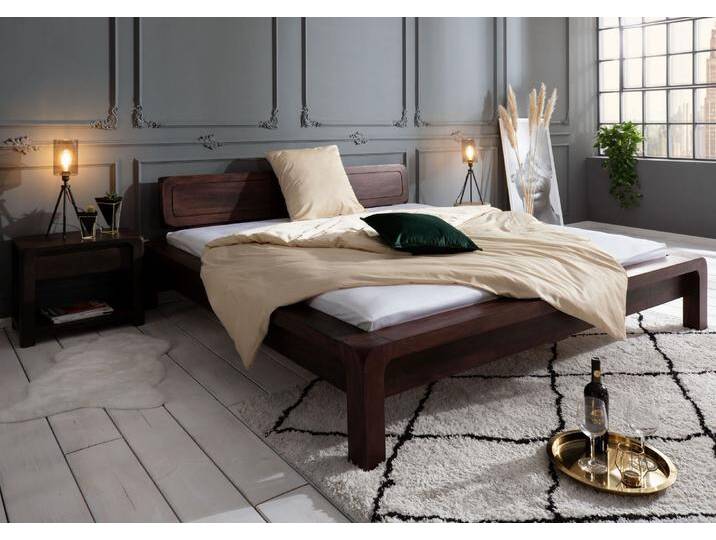 Bett Akazie 160x200x80 tabak lackiert BUENO #032 von MASSIVMOEBEL24