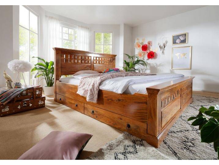 Bett Akazie 180x200x114 honig lackiert OXFORD #0310 von MASSIVMOEBEL24