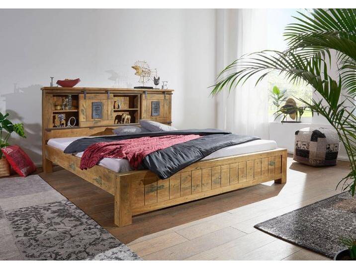 Bett Mango 200x200 natur lackiert RAILWAY #174, rustikales Design, massive Bauweise, mit Metall-Elementen, Stauraum Bett Mango 200x200 natur lackiert RAILWAY #174, rustikales Design, massive Bauweise, mit Metall-Elementen, Stauraum von MASSIVMOEBEL24