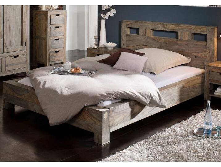 Bett Sheesham 180x200x90 grau geölt NATURE GREY #202 von MASSIVMOEBEL24