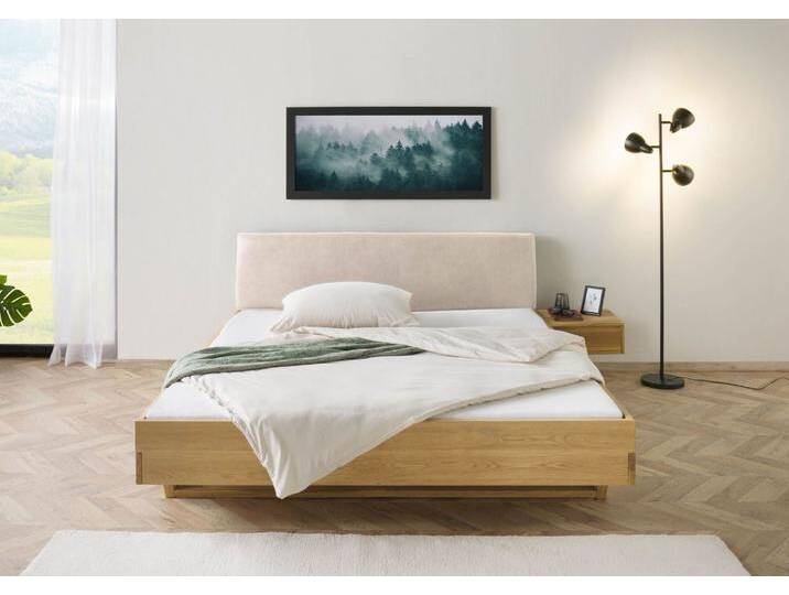 Bett mit Nachttisch Fichte 140x200x85 natur gebeizt / geölt, Kopfteil beige FICHTELBERG #141 Bett mit Nachttisch Fichte 140x200x85 natur gebeizt / geölt, Kopfteil beige FICHTELBERG #141 von MASSIVMOEBEL24