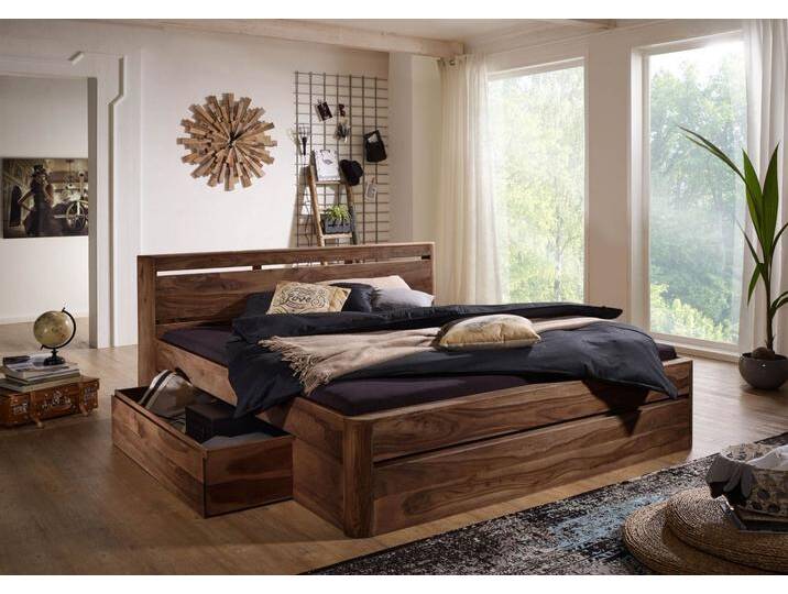 Bett mit Schublade Sheesham 160x200 smoked cherry gebeizt TORONTO #161 von MASSIVMOEBEL24
