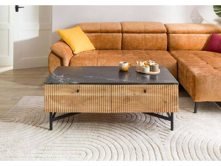 Couchtisch Akazie 120x60x45 natur lackiert / Marmor schwarz LONDON #120 von MASSIVMOEBEL24