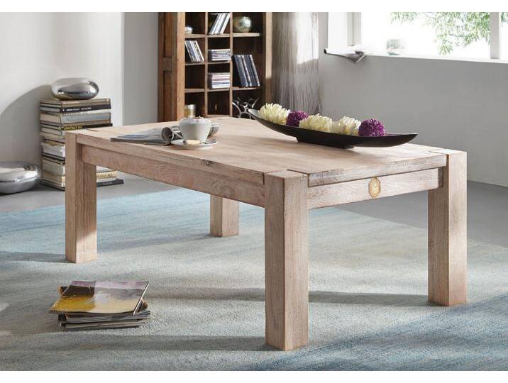 Couchtisch Akazie 120x70x45 white stone getüncht  NATURE WHITE #09 von MASSIVMOEBEL24