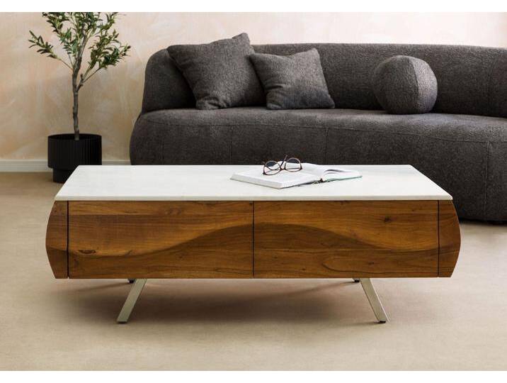 Couchtisch Akazie 124x60x40 natur lackiert / Marmor weiß MONTREAL #130 Couchtisch Akazie 124x60x40 natur lackiert / Marmor weiß MONTREAL #130 von MASSIVMOEBEL24