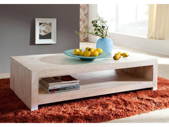 Couchtisch Akazie 135x70x36 white stone getüncht  NATURE WHITE #11 von MASSIVMOEBEL24