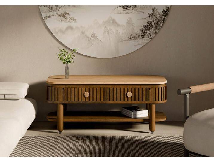 Couchtisch Mango 120x50x45 braun geölt KYOTO #117 von MASSIVMOEBEL24