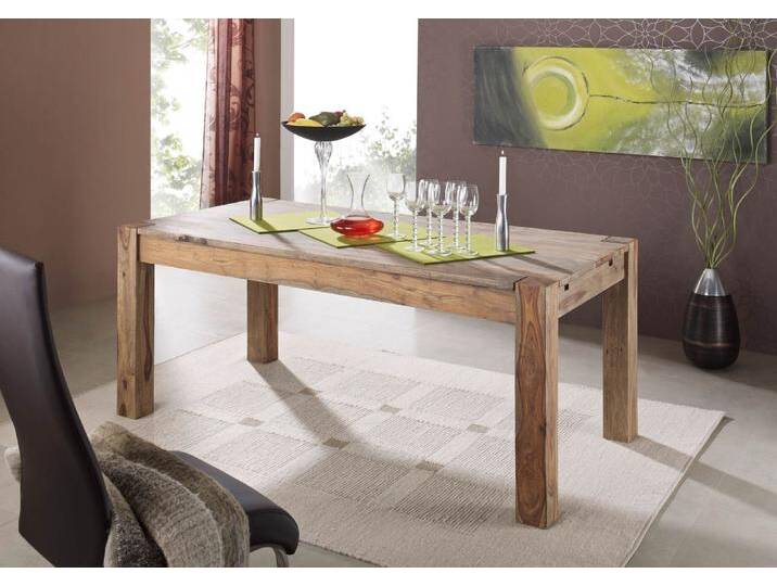 Esstisch mit Ansteckplatten Sheesham 140-180/220x90x76  grau geölt NATURE GREY #303 von MASSIVMOEBEL24