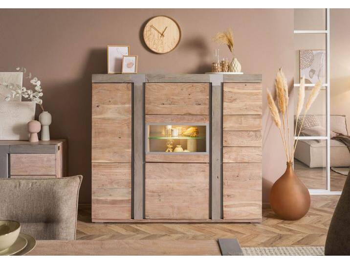Highboard Akazie 160x45x142 beige lackiert Amsterdam #107 von MASSIVMOEBEL24