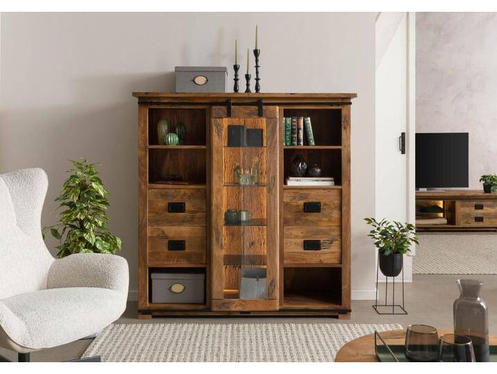 Highboard Mango / Altholz 142x45x147 natur lackiert RAILWAY LUX #121 Highboard Mango / Altholz 142x45x147 natur lackiert RAILWAY LUX #121 von MASSIVMOEBEL24