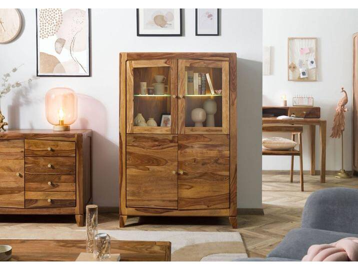 Highboard Sheesham 100x45x150 braun lackiert ANCONA #130 von MASSIVMOEBEL24