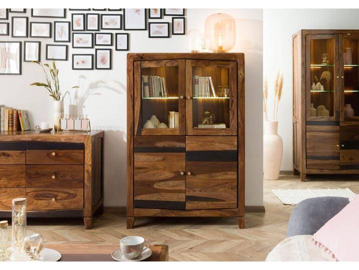 Highboard Sheesham 100x45x150 dunkelbraun lackiert ANCONA #230 von MASSIVMOEBEL24