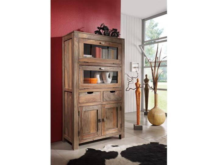 Highboard Sheesham 80x40x148  grau geölt NATURE GREY #60 von MASSIVMOEBEL24