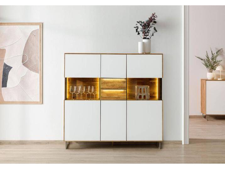 Highboard Wildeiche 148x43x144 natur geölt / Glas weiß WIEN #126 Highboard Wildeiche 148x43x144 natur geölt / Glas weiß WIEN #126 von MASSIVMOEBEL24