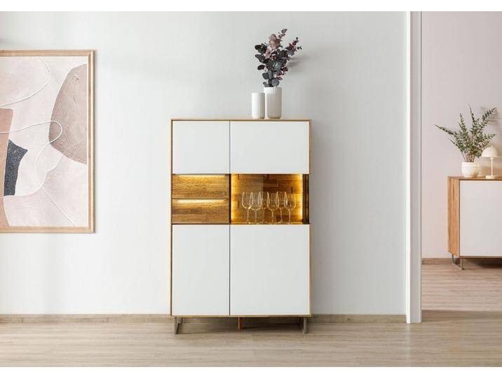 Highboard Wildeiche 94x43x144 natur geölt / Glas weiß WIEN #125 Highboard Wildeiche 94x43x144 natur geölt / Glas weiß WIEN #125 von MASSIVMOEBEL24