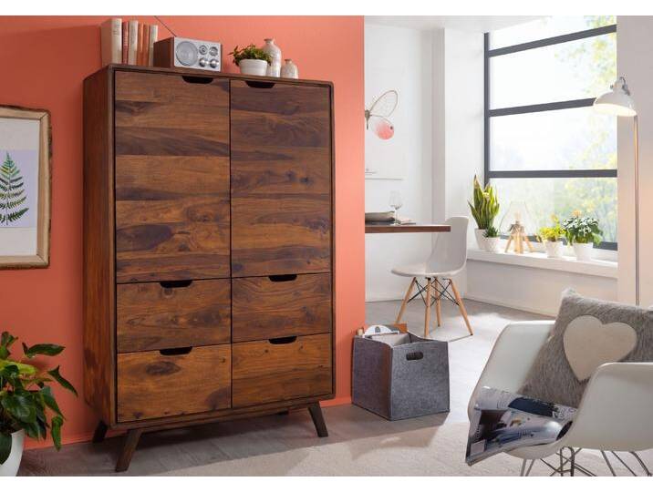 Kommode Sheesham 90x40x145 walnuss lackiert MALMÖ 2 #110 von MASSIVMOEBEL24