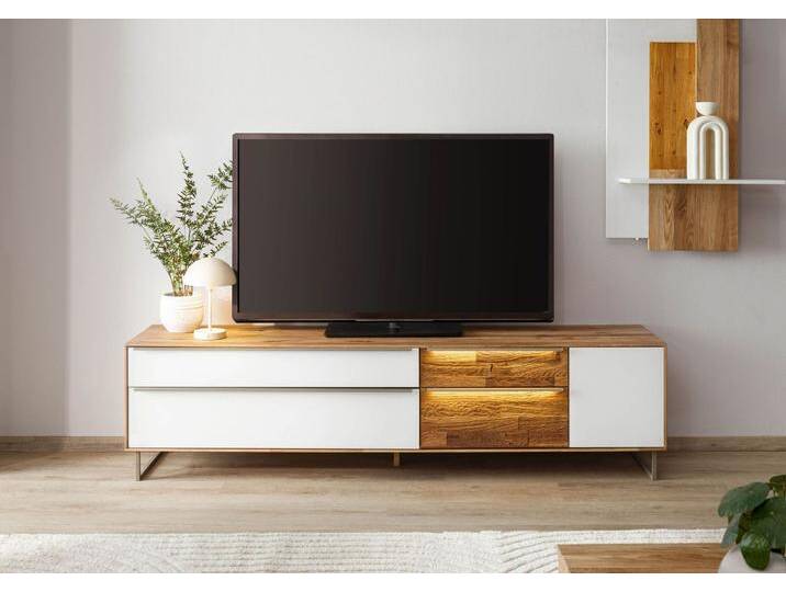 Lowboard Wildeiche 200x43x52 natur geölt / Glas weiß WIEN #105 Lowboard Wildeiche 200x43x52 natur geölt / Glas weiß WIEN #105 von MASSIVMOEBEL24