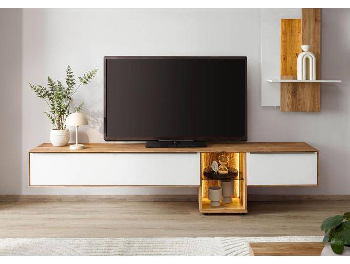 Lowboard Wildeiche 240x43x55 natur geölt / Glas weiß WIEN #110 Lowboard Wildeiche 240x43x55 natur geölt / Glas weiß WIEN #110 von MASSIVMOEBEL24