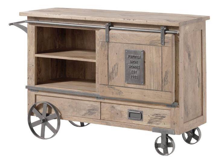 Massivmoebel24 Bartisch RAILWAY (Serviertisch Mango 120x45x85 whitewash lackiert RAILWAY #397), beige von MASSIVMOEBEL24