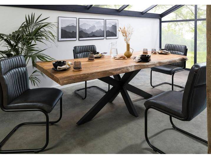 Massivmoebel24 Baumkantentisch FREEFORM (180x90x77 Mango, Esstisch Esszimmertisch Küchentisch aus Echtholz massiv), Echte Baumkante von MASSIVMOEBEL24