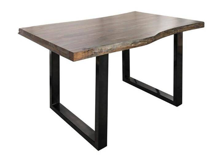 Massivmoebel24 Baumkantentisch FREEFORM (Baumtisch Akazie 140x90x77 grau / U-Beine anthrazit FREEFORM 5), grau, U-Beine anthrazit glänzend von MASSIVMOEBEL24