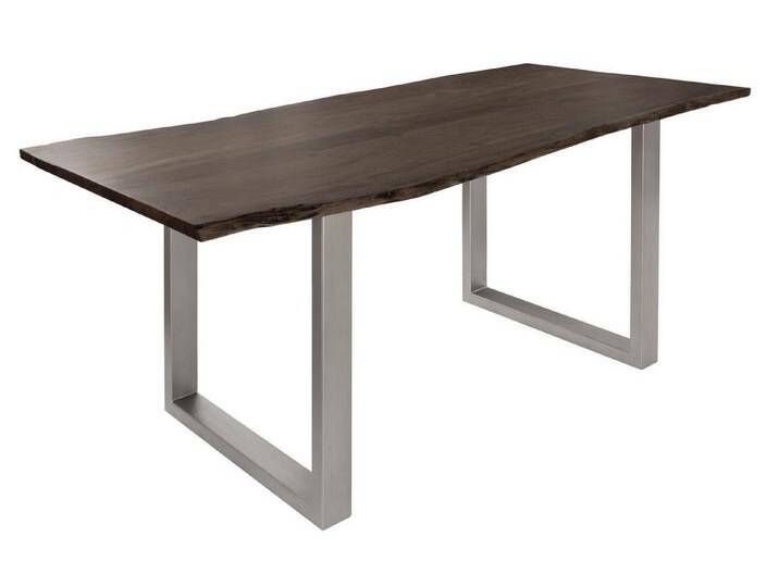 Massivmoebel24 Baumkantentisch FREEFORM (Baumtisch Akazie 160x90x76 grau Beine silber matt FREEFORM 3), grau, U-Beine silber matt von MASSIVMOEBEL24