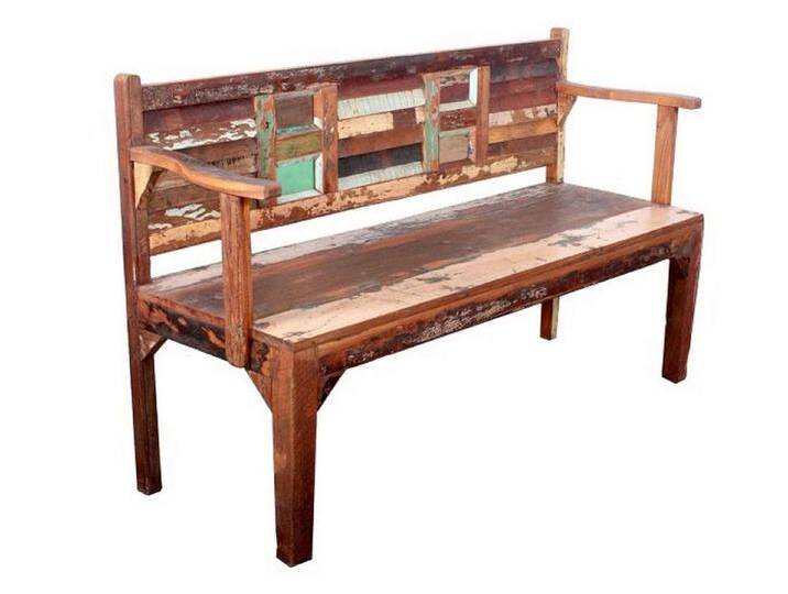 Massivmoebel24 Essbank NATURE OF SPIRIT (Sitzbank aus Massivholz, Holzbank für Küche und Esszimmer, Sitzbank im Industrial-Stil aus massivem Holz mit Rückenlehne, bunt lackiert 160x55x90 Altholz) von MASSIVMOEBEL24