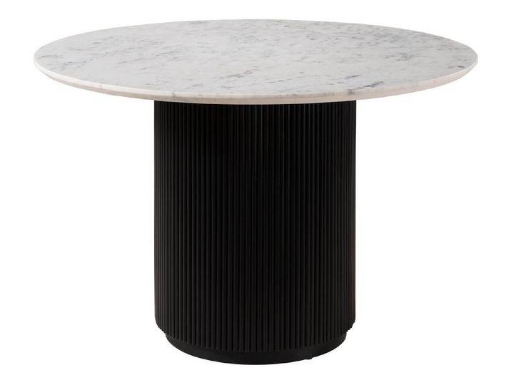 Massivmoebel24 Esstisch BARCELONA (rund Mango 120x120x76 schwarz lackiert / Marmor weiß BARCELONA #128), schwarz von MASSIVMOEBEL24