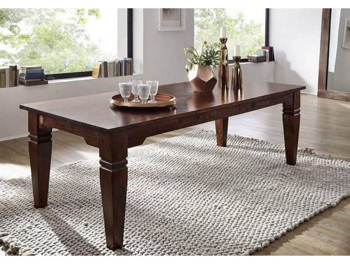 Massivmoebel24 Esstisch Esstisch Akazie 200x100x76 nougat lackiert OXFORD #606, braun, Schubladen: 2 St. von MASSIVMOEBEL24