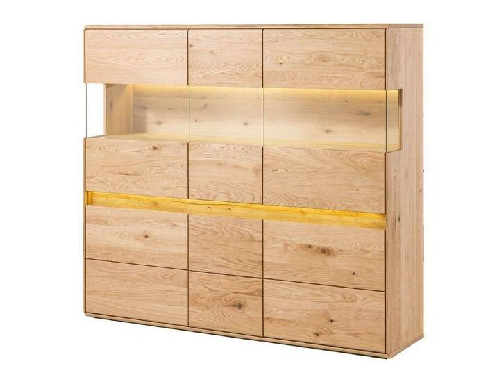 Massivmoebel24 Highboard (Massivholz), Highboard Wildeiche inkl. LED 163x43,5x152 natur geölt CARDIFF #122, beige von MASSIVMOEBEL24