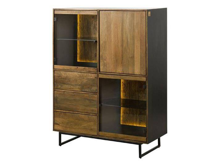 Massivmoebel24 Highboard (Massivholz), Mango / Altholz 111x47x145 schwarz / natur lackiert DAVIS #30, schwarz von MASSIVMOEBEL24