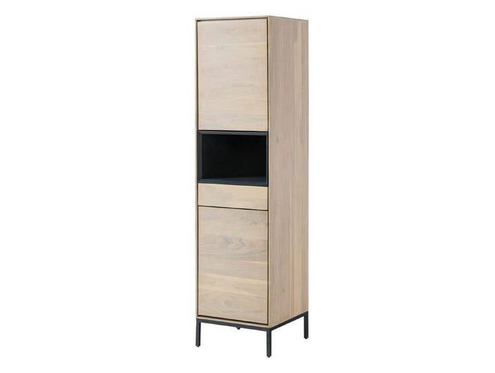 Massivmoebel24 Highboard (Massivholz), Highboard Akazie 45x45x175 grau-weiß geölt CHICAGO #10, braun von MASSIVMOEBEL24