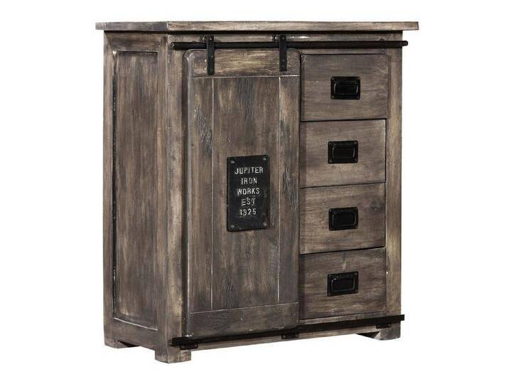 Massivmoebel24 Kommode (Kommode Mango 90x45x100 grau lackiert RAILWAY #203), grau, Massivholz Eisen   , grau von MASSIVMOEBEL24