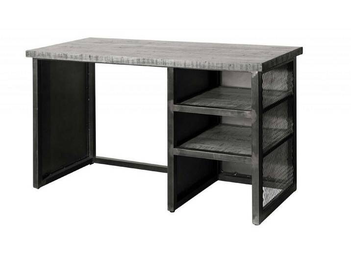 Massivmoebel24 Schreibtisch HEAVYINDUSTRY (Massivholz, Massivholztisch), Schreibtisch Mango 122x52x76 grau lackiert HEAVY INDUSTRY #157, grau von MASSIVMOEBEL24