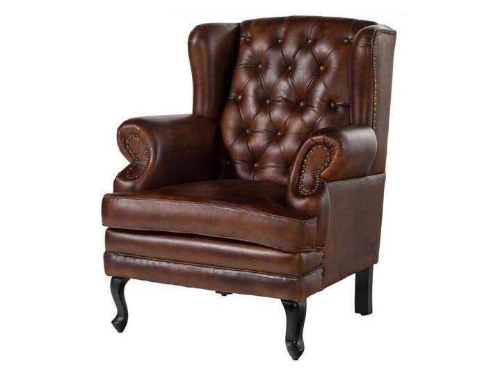 Massivmoebel24 Sessel (Ohrensessel Echtleder 88x80x108 braun CHESTERFIELD #101), braun von MASSIVMOEBEL24