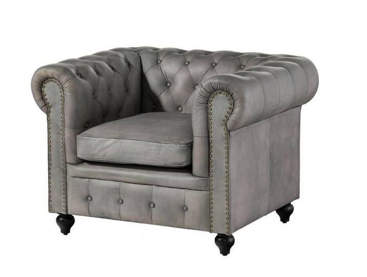 Massivmoebel24 Sessel (Sessel Echtleder 105x82x75 grau CHESTERFIELD #202), grau, grau von MASSIVMOEBEL24
