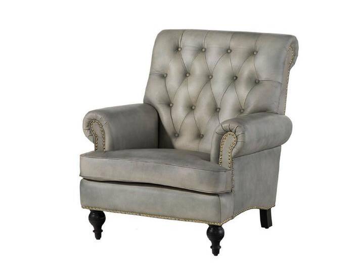 Massivmoebel24 Sessel (Sessel Echtleder 84x84x94 grau CHESTERFIELD #205), grau, grau von MASSIVMOEBEL24