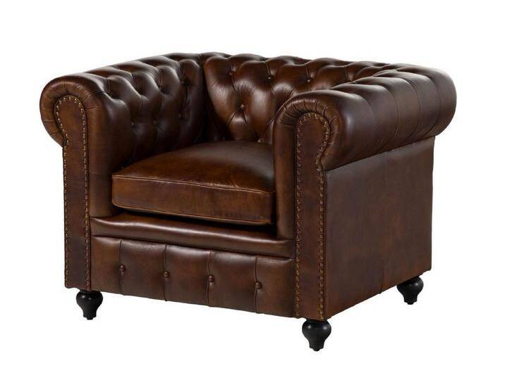 Massivmoebel24 Sessel (Sessel Echtleder Echtleder 105x82x75 braun CHESTERFIELD #102), braun, braun von MASSIVMOEBEL24