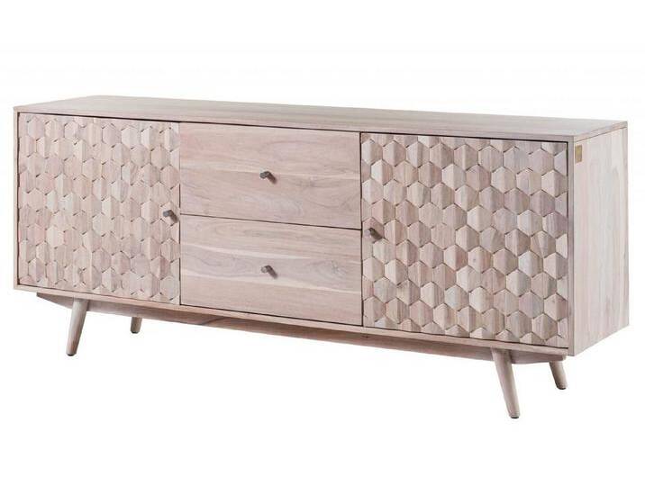Massivmoebel24 Sideboard (Sideboard Akazie 180x42x75 weiß lackiert MOSAYK #200), weiß, weiß von MASSIVMOEBEL24