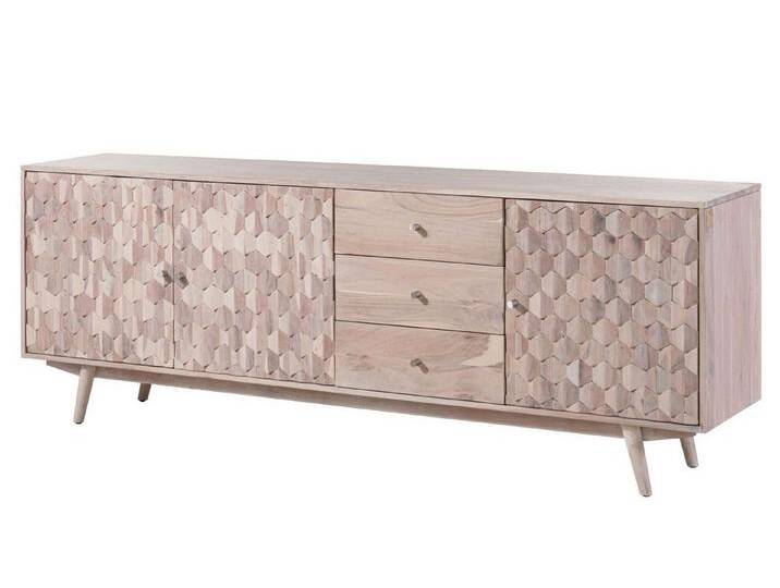Massivmoebel24 Sideboard (Sideboard Akazie 210x42x75 weiß lackiert MOSAYK #209), weiß, weiß von MASSIVMOEBEL24